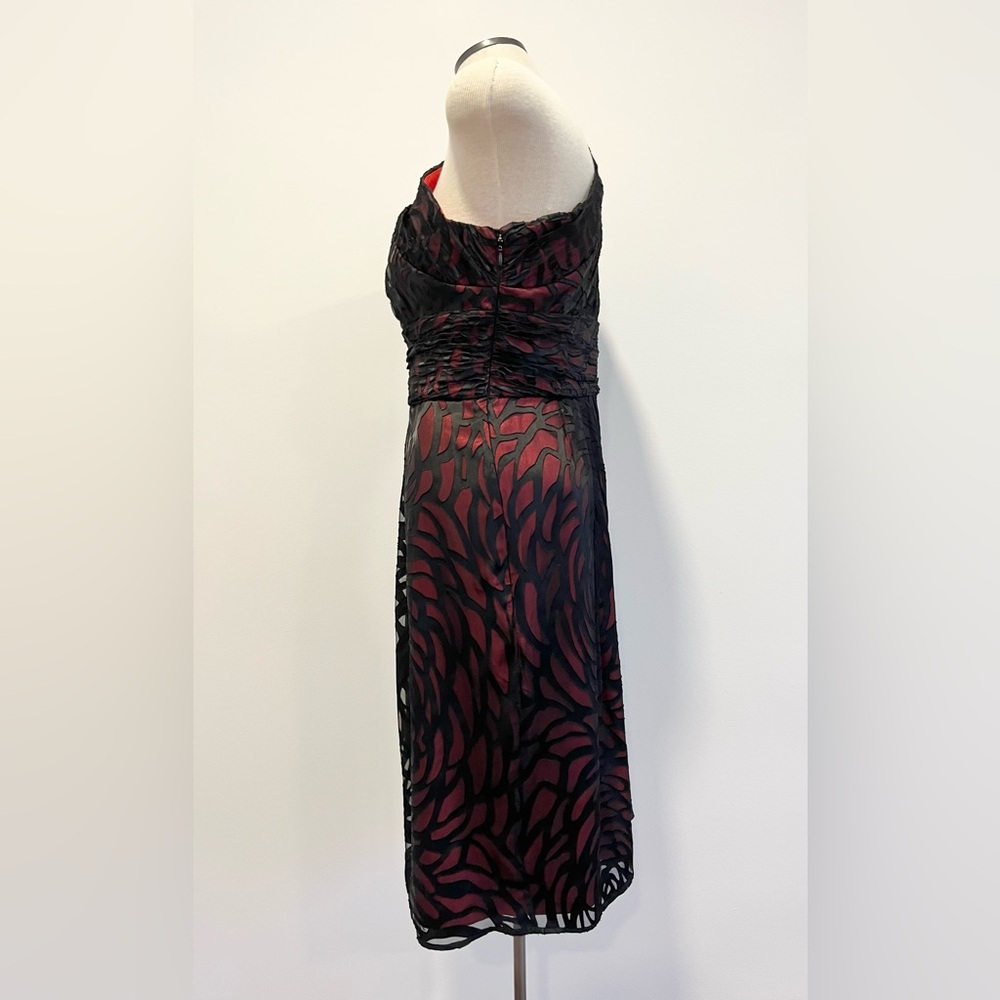 Le Chateau One-Shoulder Black Red Midi Silk Evening Cocktail Prom Formal Dress - Picture 8 of 16